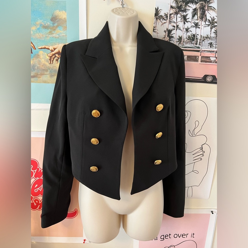 GALITA black cropped blazer with gold button accents SIZE M